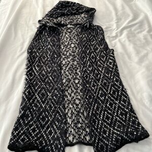 Cato Black/White Hooded Sleeveless Long Cardigan Super Soft Eyelash Sweater
